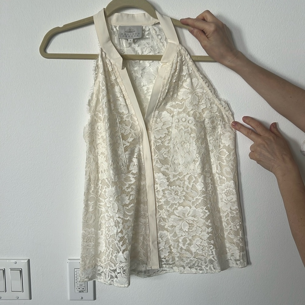 Madison Marcus small ivory intricate lace tank